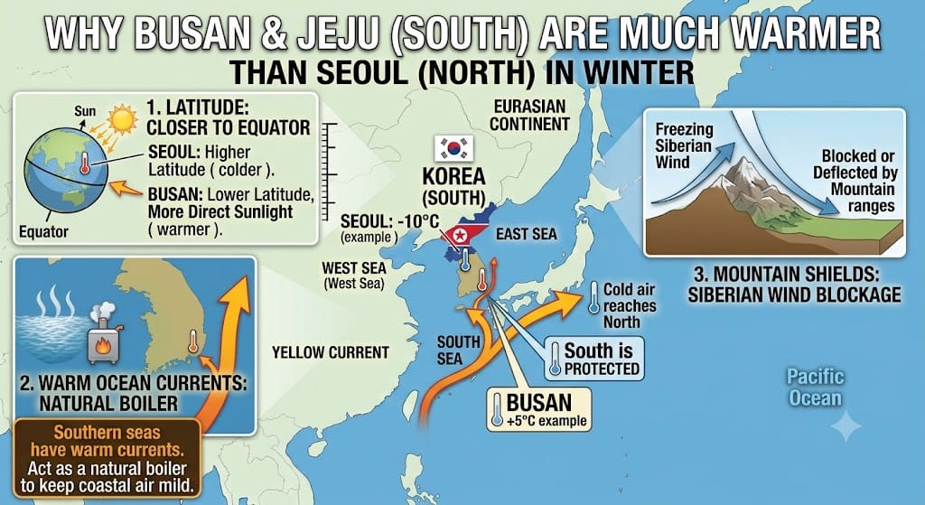 Why is the South (BusanJeju) So Much Warmer than Seoul