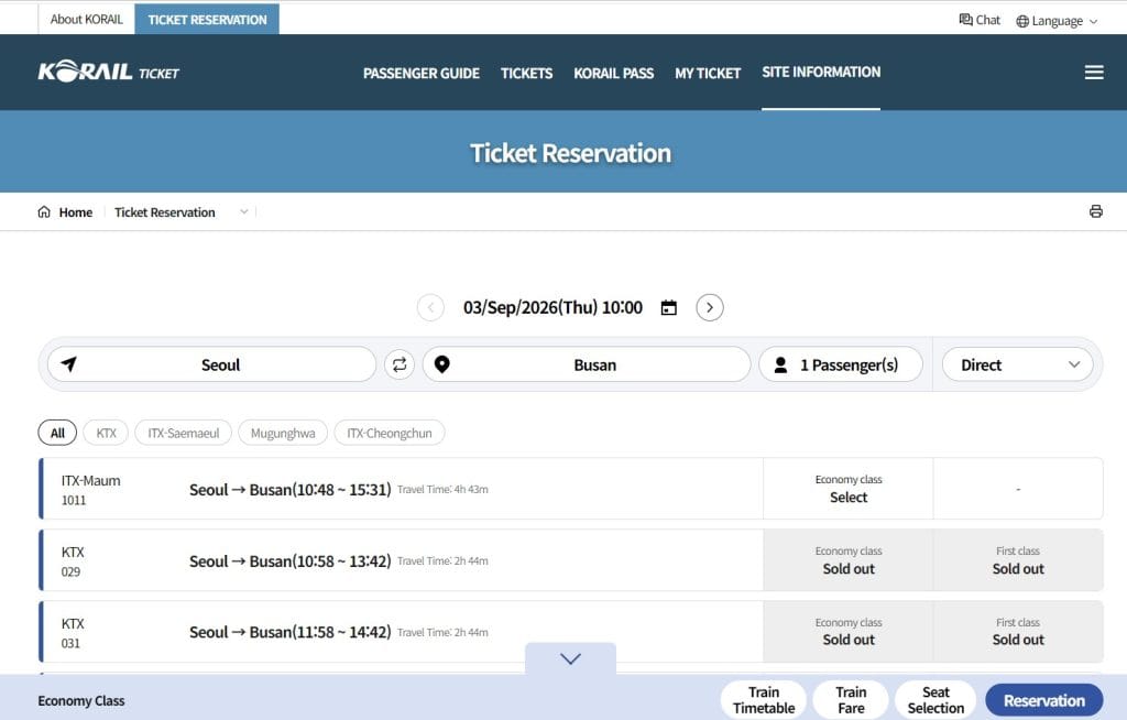 KTX seat class