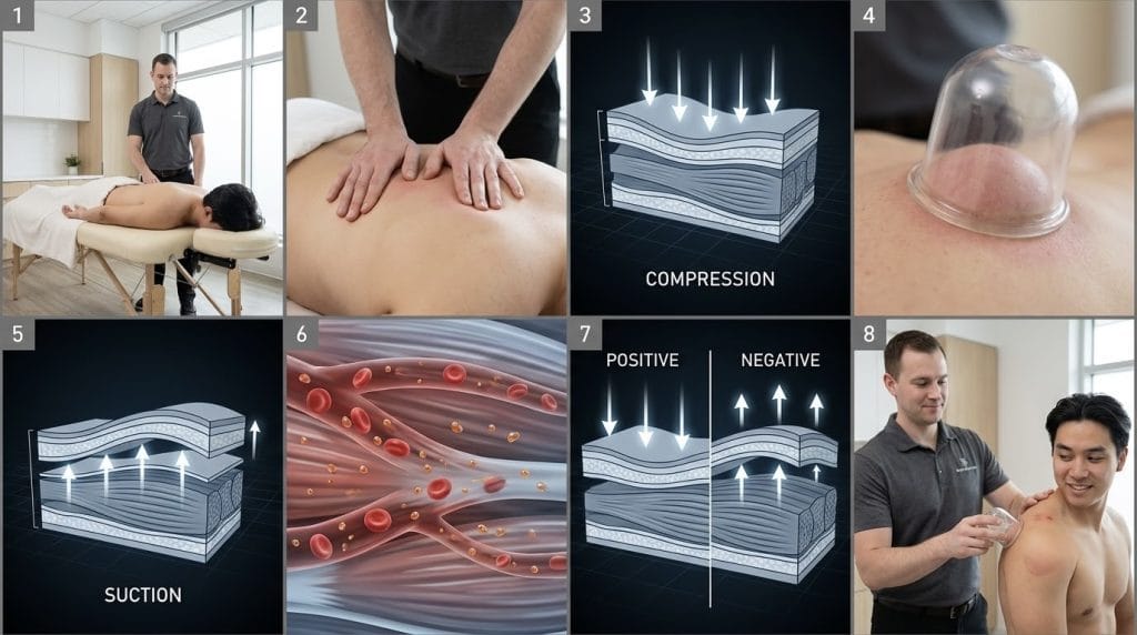 How dry cupping therapy works for fascia decompression and lactic acid flush compared to massage